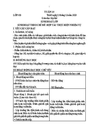 Kế hoạch bài dạy Hoạt động trải nghiệm 5 - Tuần 15 - Năm học 2023-2024 - Nguyễn Thị Thanh Hiền