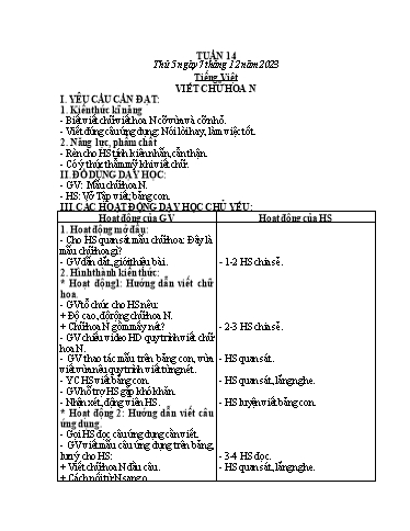 Kế hoạch bài dạy Khối 2 - Tuần 14 - Năm học 2023-2024 - Mai Thị Thuận