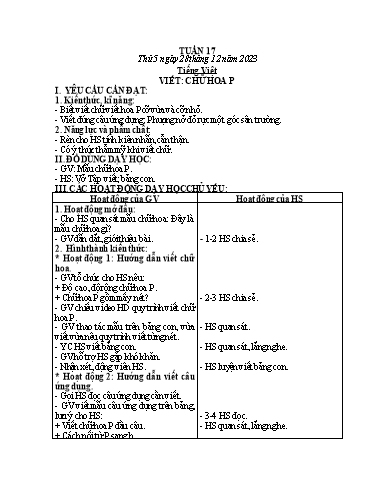 Kế hoạch bài dạy Khối 2 - Tuần 17 - Năm học 2023-2024 - Mai Thị Thuận
