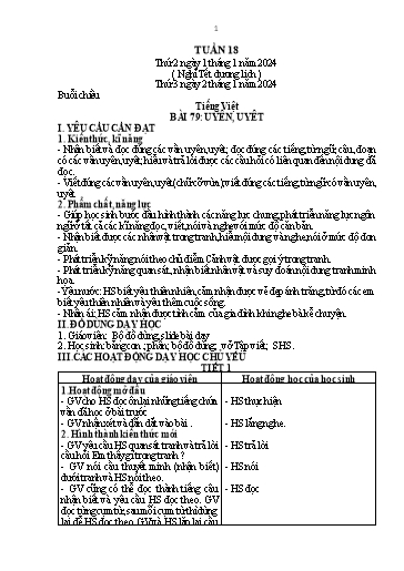 Kế hoạch bài dạy Lớp 1 - Tuần 18 - Năm học 2023-2024 - Nguyễn Thị Thanh Hiền