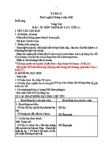 Kế hoạch bài dạy Lớp 1 - Tuần 21 - Năm học 2023-2024 - Nguyễn Thị Thanh Hiền