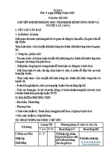 Kế hoạch bài dạy Lớp 2 - Tuần 1 - Năm học 2023-2024 - Phan Thị Loan