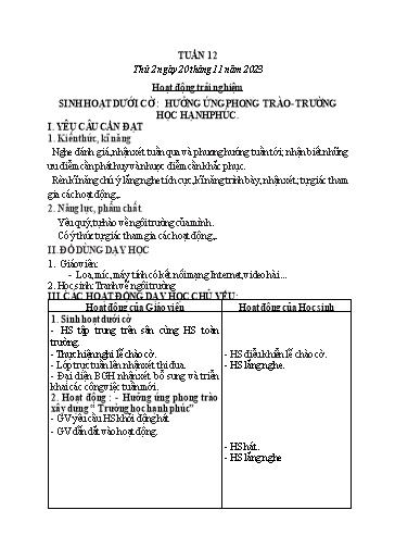 Kế hoạch bài dạy Lớp 2 - Tuần 12 - Năm học 2023-2024 - Hà Thị Mỹ Hướng