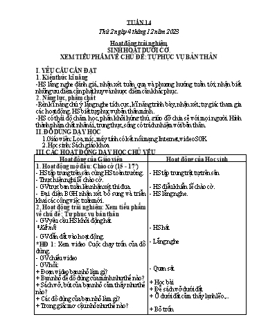 Kế hoạch bài dạy Lớp 2 - Tuần 14 - Năm học 2023-2024 - Hà Thị Mỹ Hướng