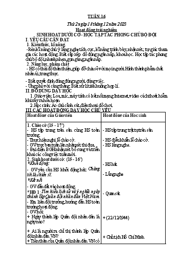 Kế hoạch bài dạy Lớp 2 - Tuần 16 - Năm học 2023-2024 - Hà Thị Mỹ Hướng
