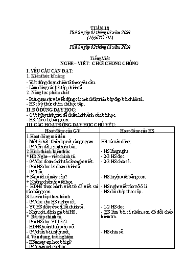 Kế hoạch bài dạy Lớp 2 - Tuần 18 - Năm học 2023-2024 - Hà Thị Mỹ Hướng