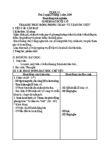 Kế hoạch bài dạy Lớp 2 - Tuần 22 - Năm học 2023-2024 - Hà Thị Mỹ Hướng