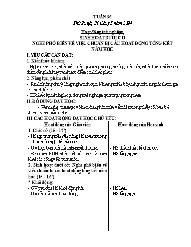 Kế hoạch bài dạy Lớp 2 - Tuần 36 - Năm học 2023-2024 - Hà Thị Mỹ Hướng