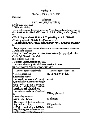 Kế hoạch bài dạy Tiếng Việt + Hoạt động trải nghiệm 1 - Tuần 17 - Năm học 2023-2024 - Nguyễn Thị Thanh Hiền