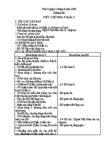 Kế hoạch bài dạy Tiếng Việt + Hoạt động trải nghiệm Lớp 2 - Tuần 30 - Năm học 2023-2024 - Phan Thị Loan