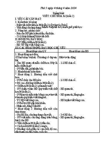 Kế hoạch bài dạy Tiếng Việt + Hoạt động trải nghiệm Lớp 2 - Tuần 29 - Năm học 2023-2024 - Phan Thị Loan