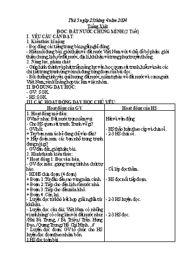 Kế hoạch bài dạy Tiếng Việt + Hoạt động trải nghiệm Lớp 2 - Tuần 32 - Năm học 2023-2024 - Phan Thị Loan