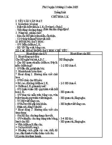 Kế hoạch bài dạy Tiếng Việt + Hoạt động trải nghiệm Lớp 2 - Tuần 11 - Năm học 2023-2024 - Phan Thị Loan