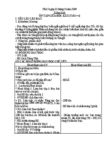 Kế hoạch bài dạy Tiếng Việt + Hoạt động trải nghiệm Lớp 2 - Tuần 27 - Năm học 2023-2024 - Phan Thị Loan