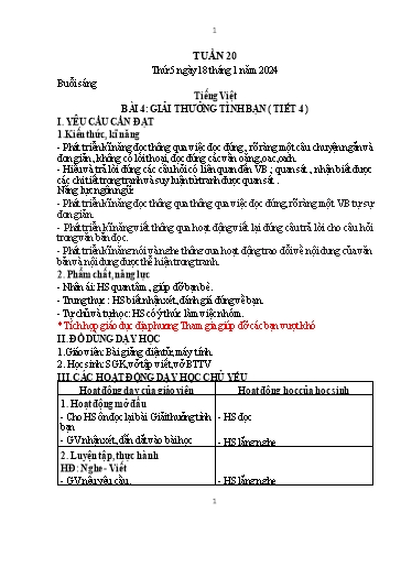 Kế hoạch bài dạy Toán + Tiếng Việt + Hoạt động trải nghiệm 1 - Tuần 20 - Năm học 2023-2024 - Nguyễn Thị Thanh Hiền