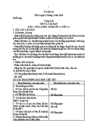 Kế hoạch bài dạy Toán + Tiếng Việt + Hoạt động trải nghiệm 1 - Tuần 19 - Năm học 2023-2024 - Nguyễn Thị Thanh Hiền
