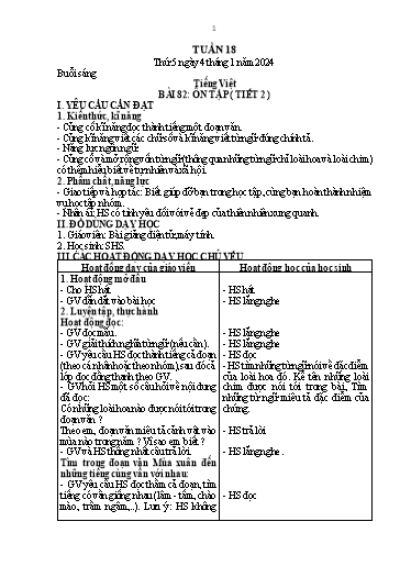 Kế hoạch bài dạy Toán + Tiếng Việt + Hoạt động trải nghiệm 1 - Tuần 18 - Năm học 2023-2024 - Nguyễn Thị Thanh Hiền