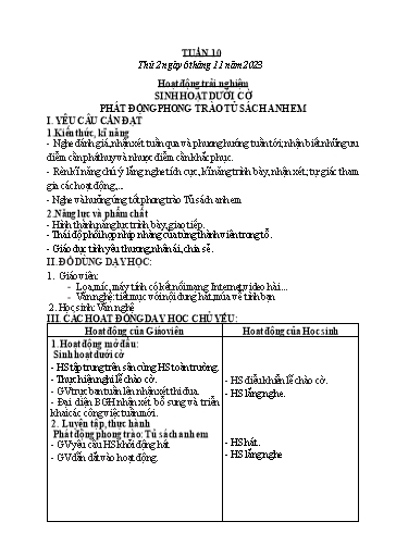 Kế hoạch bài dạy Toán + Tiếng Việt + Hoạt động trải nghiệm Khối 2 - Tuần 10 - Năm học 2023-2024 - Hà Thị Mỹ Hướng