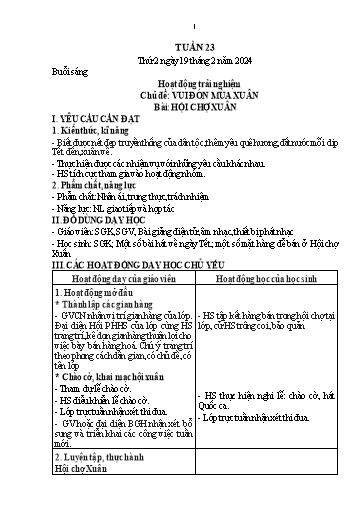 Kế hoạch bài dạy Toán + Tiếng Việt + Hoạt động trải nghiệm Lớp 1 - Tuần 23 - Năm học 2023-2024 - Nguyễn Thị Thanh Hiền