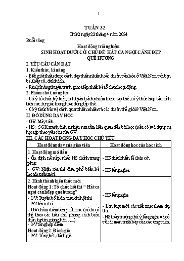 Kế hoạch bài dạy Toán + Tiếng Việt + Hoạt động trải nghiệm Lớp 1 - Tuần 32 - Năm học 2023-2024 - Nguyễn Thị Thanh Hiền