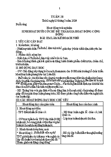 Kế hoạch bài dạy Toán + Tiếng Việt + Hoạt động trải nghiệm Lớp 1 - Tuần 28 - Năm học 2023-2024 - Nguyễn Thị Thanh Hiền