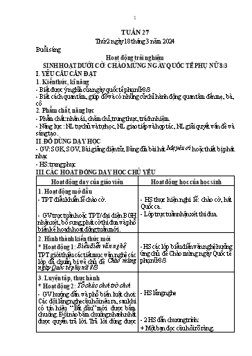 Kế hoạch bài dạy Toán + Tiếng Việt + Hoạt động trải nghiệm Lớp 1 - Tuần 27 - Năm học 2023-2024 - Nguyễn Thị Thanh Hiền