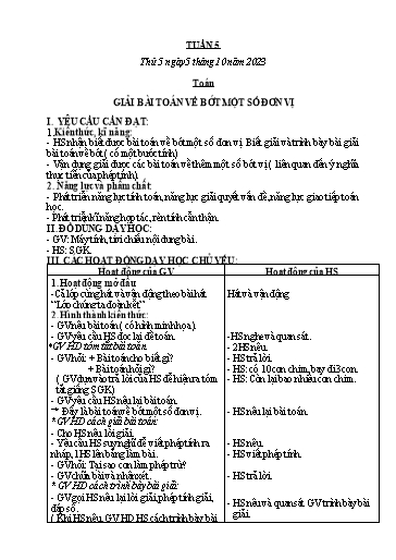 Kế hoạch bài dạy Toán + Tiếng Việt + Hoạt động trải nghiệm Lớp 2 - Tuần 5 - Năm học 2023-2024 - Hà Thị Mỹ Hướng