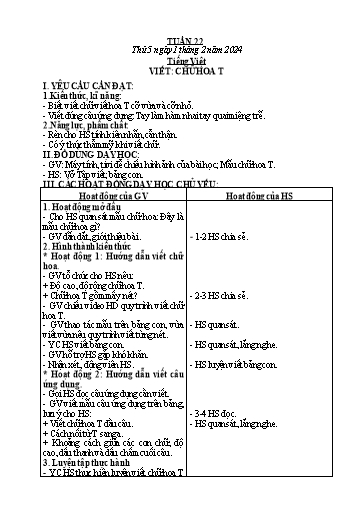 Kế hoạch bài dạy Toán + Tiếng Việt + Hoạt động trải nghiệm Lớp 2 - Tuần 22 - Năm học 2023-2024 - Hà Thị Mỹ Hướng