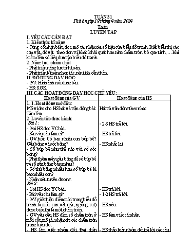 Kế hoạch bài dạy Toán + Tiếng Việt + Hoạt động trải nghiệm Lớp 2 - Tuần 31 - Năm học 2023-2024 - Hà Thị Mỹ Hướng
