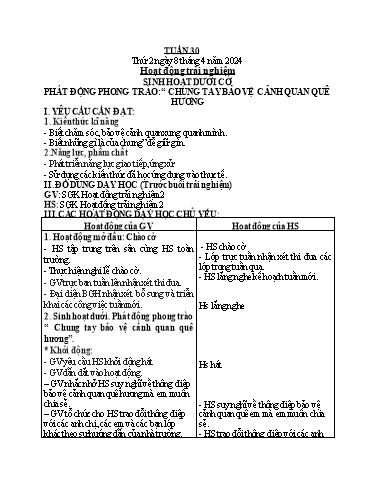 Kế hoạch bài dạy Toán + Tiếng Việt + Hoạt động trải nghiệm Lớp 2 - Tuần 30 - Năm học 2023-2024 - Nguyễn Thị Hồng Thuần