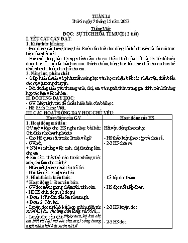 Kế hoạch bài dạy Toán + Tiếng Việt + Hoạt động trải nghiệm Lớp 2 - Tuần 14 - Năm học 2023-2024 - Nguyễn Thị Hồng Thuần