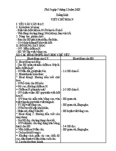 Kế hoạch bài dạy Toán + Tiếng Việt + Hoạt động trải nghiệm Lớp 2 - Tuần 14 - Năm học 2023-2024 - Phan Thị Loan