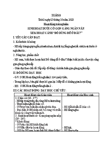 Kế hoạch bài dạy Toán + Tiếng Việt + Hoạt động trải nghiệm Lớp 2 - Tuần 8 - Năm học 2023-2024 - Nguyễn Thị Hồng Thuần