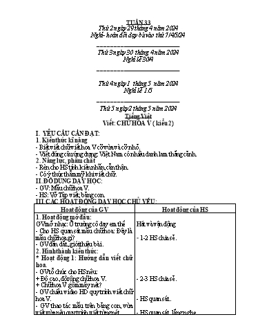 Kế hoạch bài dạy Toán + Tiếng Việt + Hoạt động trải nghiệm Lớp 2 - Tuần 33 - Năm học 2023-2024 - Hà Thị Mỹ Hướng