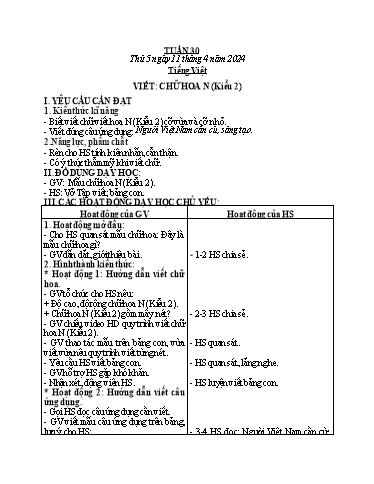 Kế hoạch bài dạy Toán + Tiếng Việt + Hoạt động trải nghiệm Lớp 2 - Tuần 30 - Năm học 2023-2024 - Hà Thị Mỹ Hướng