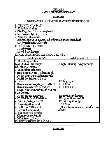 Kế hoạch bài dạy Toán + Tiếng Việt + Hoạt động trải nghiệm Lớp 2 - Tuần 34 - Năm học 2023-2024 - Hà Thị Mỹ Hướng