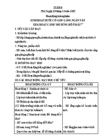 Kế hoạch bài dạy Toán + Tiếng Việt + Hoạt động trải nghiệm Lớp 2 - Tuần 8 - Năm học 2023-2024 - Hà Thị Mỹ Hướng