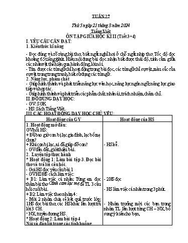 Kế hoạch bài dạy Toán + Tiếng Việt + Hoạt động trải nghiệm Lớp 2 - Tuần 27 - Năm học 2023-2024 - Hà Thị Mỹ Hướng