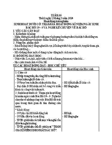 Kế hoạch bài dạy Toán + Tiếng Việt + Hoạt động trải nghiệm Lớp 2 - Tuần 35 - Năm học 2023-2024 - Nguyễn Thị Hồng Thuần