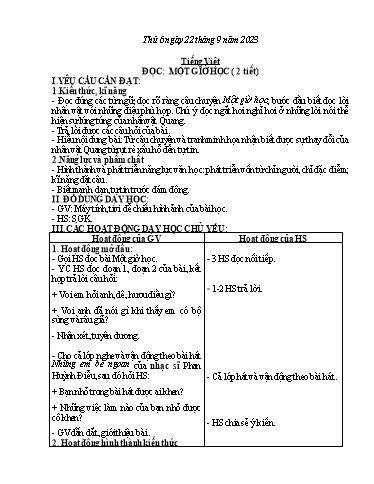 Kế hoạch bài dạy Toán + Tiếng Việt + Hoạt động trải nghiệm Lớp 2 - Tuần 3 - Năm học 2023-2024 - Phan Thị Loan