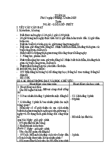 Kế hoạch bài dạy Toán + Tiếng Việt + Hoạt động trải nghiệm Lớp 2 - Tuần 15 - Năm học 2023-2024 - Hà Thị Mỹ Hướng