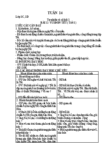 Kế hoạch bài dạy Tự nhiên & Xã hội Lớp 1+2 + Khoa học Lớp 4+5 - Tuần 14 - Nguyễn Thị Thanh Hiền