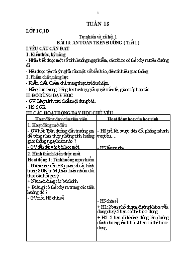 Kế hoạch bài dạy Tự nhiên & Xã hội Lớp 1+2 + Khoa học Lớp 4+5 - Tuần 15 - Nguyễn Thị Thanh Hiền