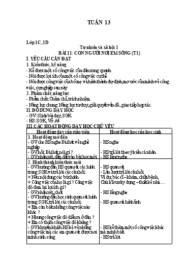 Kế hoạch bài dạy Tự nhiên & Xã hội Lớp 1+2 + Khoa học Lớp 4+5 - Tuần 13 - Nguyễn Thị Thanh Hiền